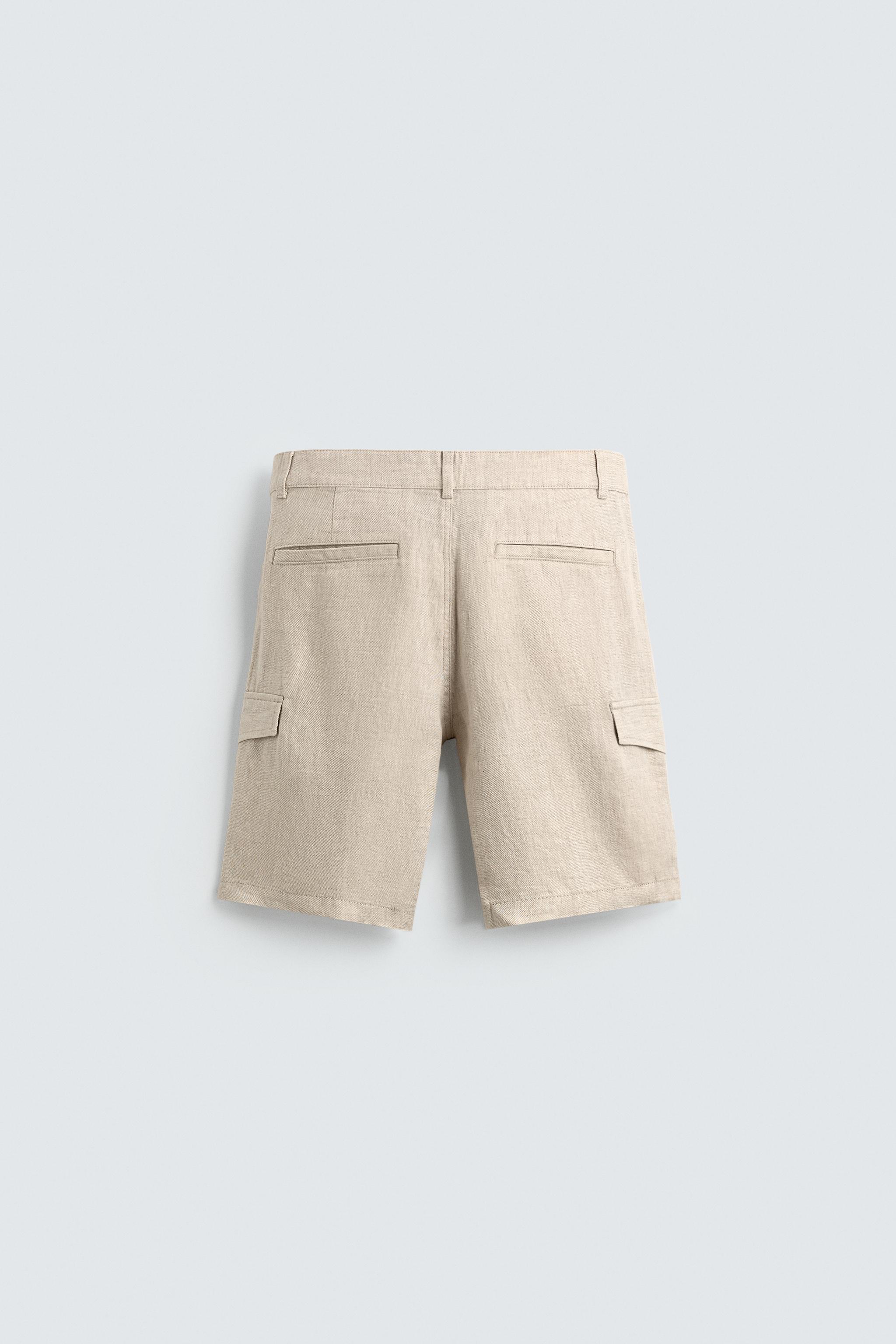 REGULAR FIT 100% LINEN CARGO SHORTS